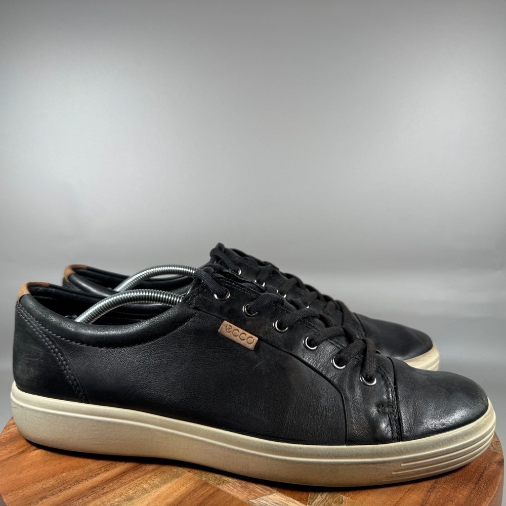 ECCO Soft 7 Mens Black Leather Lace Up Sneakers Shoes US 13 EU 47